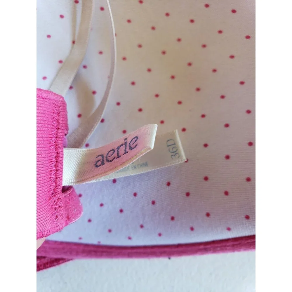 Aerie Womens 36D Bra Pink Polka Dot T-Shirt Underwire Bra Lightly Padded Comfy - Picture 3 of 10